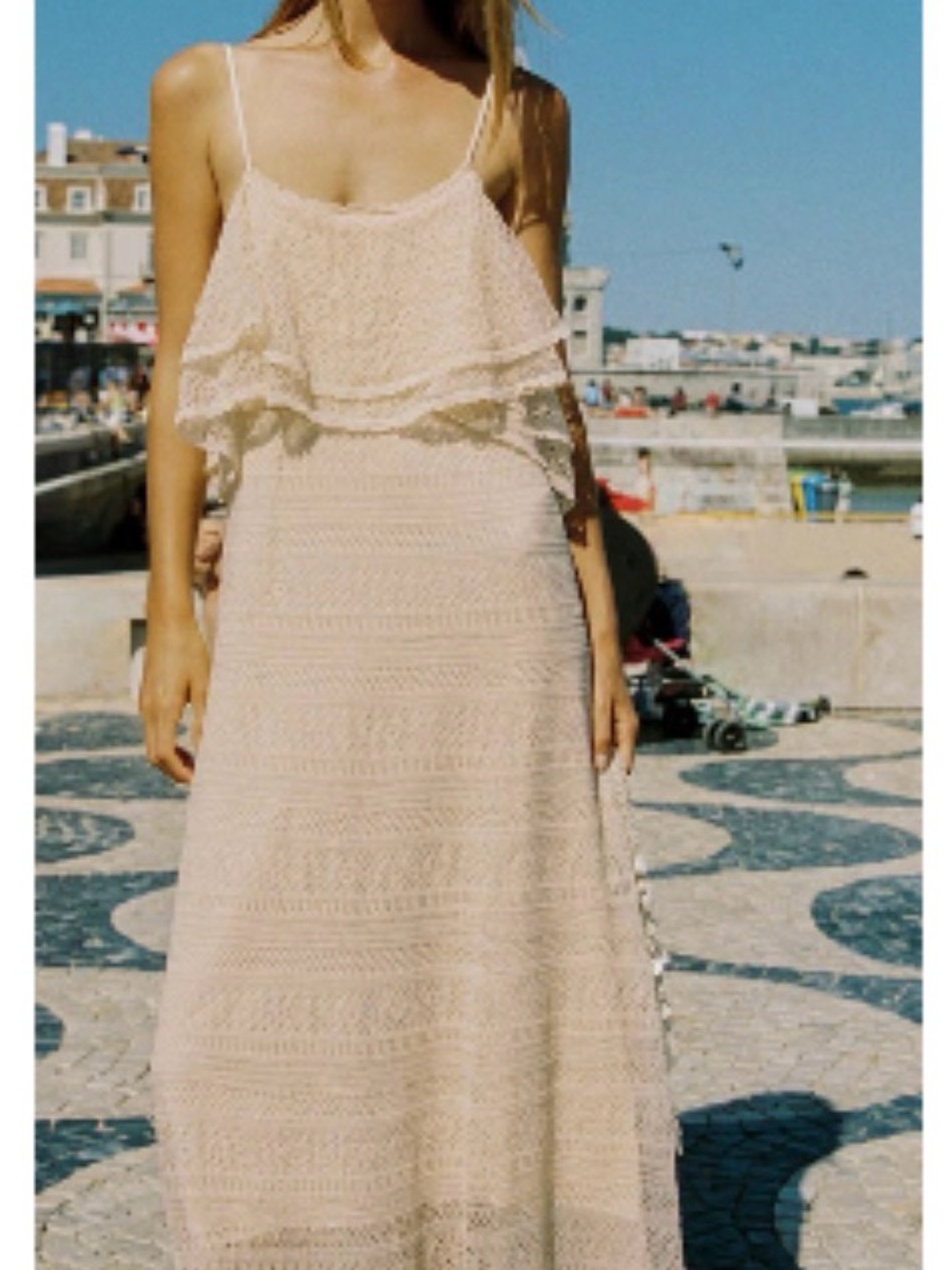 Zara Pointelle Knit Ruffled Maxi Dress Butter Size Large
